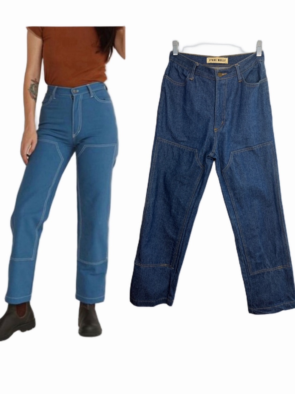 Lykke Wullf Double Knee Workwear Jean Sz 4 Cotton High Rise Relaxed Straight Leg